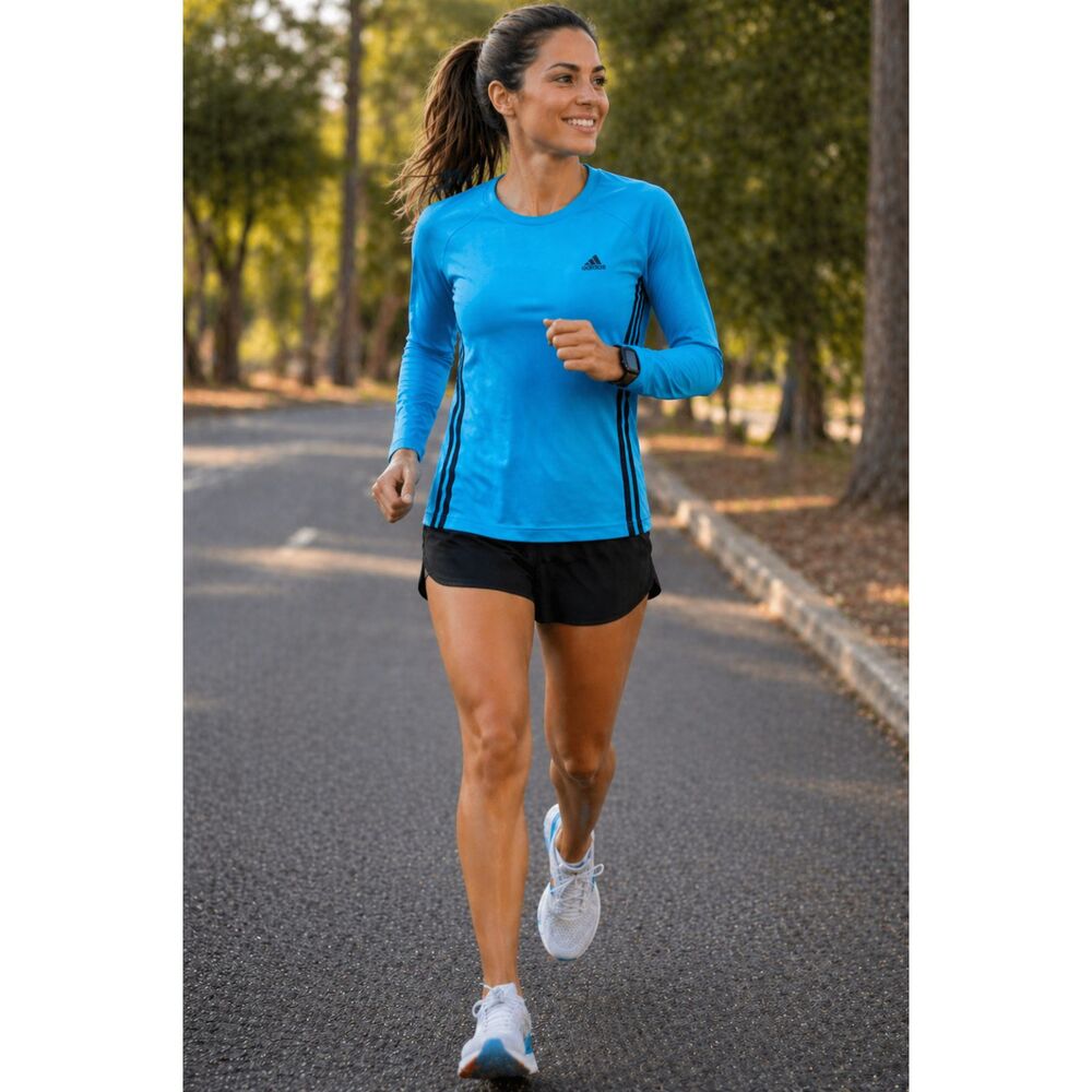Adidas Climalite Long Sleeve Running Top Turquoise Bright Blue Size M